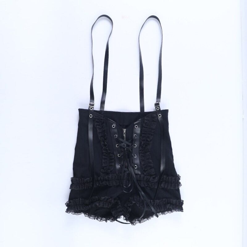 Lace-up suspender pants r0201