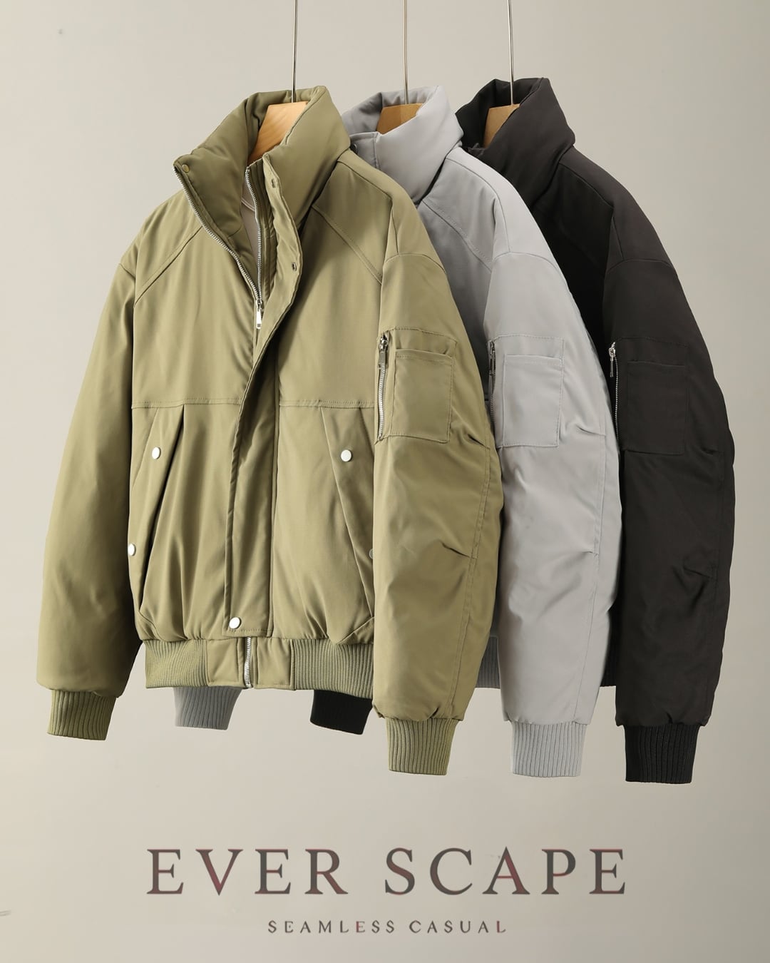 ジップアップ スタンダード中綿ジャケット 3色 A0020