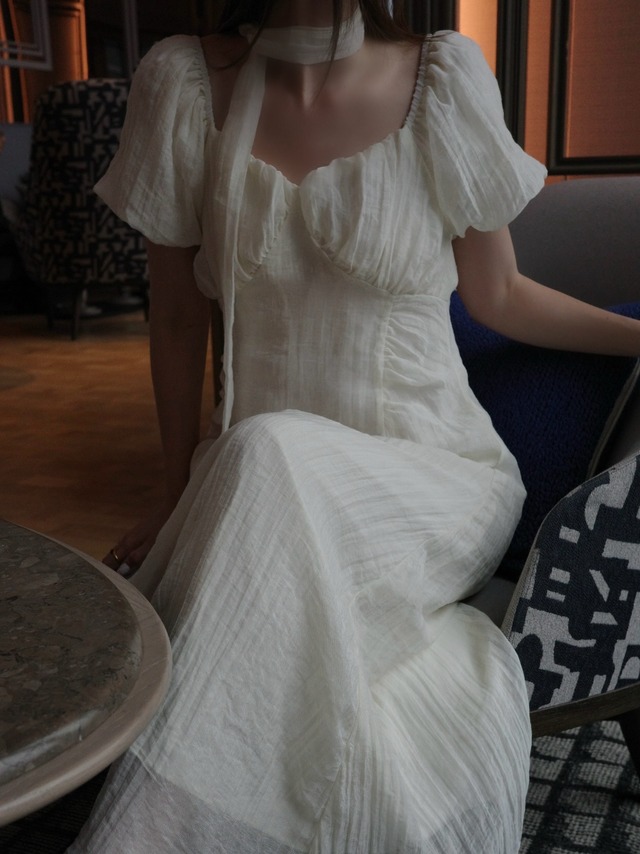 Linen puff dress/ ivory（7月中旬頃発送予定）