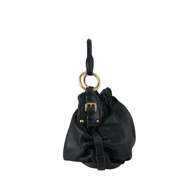 PRADA プラダ ショルダーバッグ ブラック ロゴ レザー ホーボーバッグ vintage ヴィンテージ オールド ay6whk