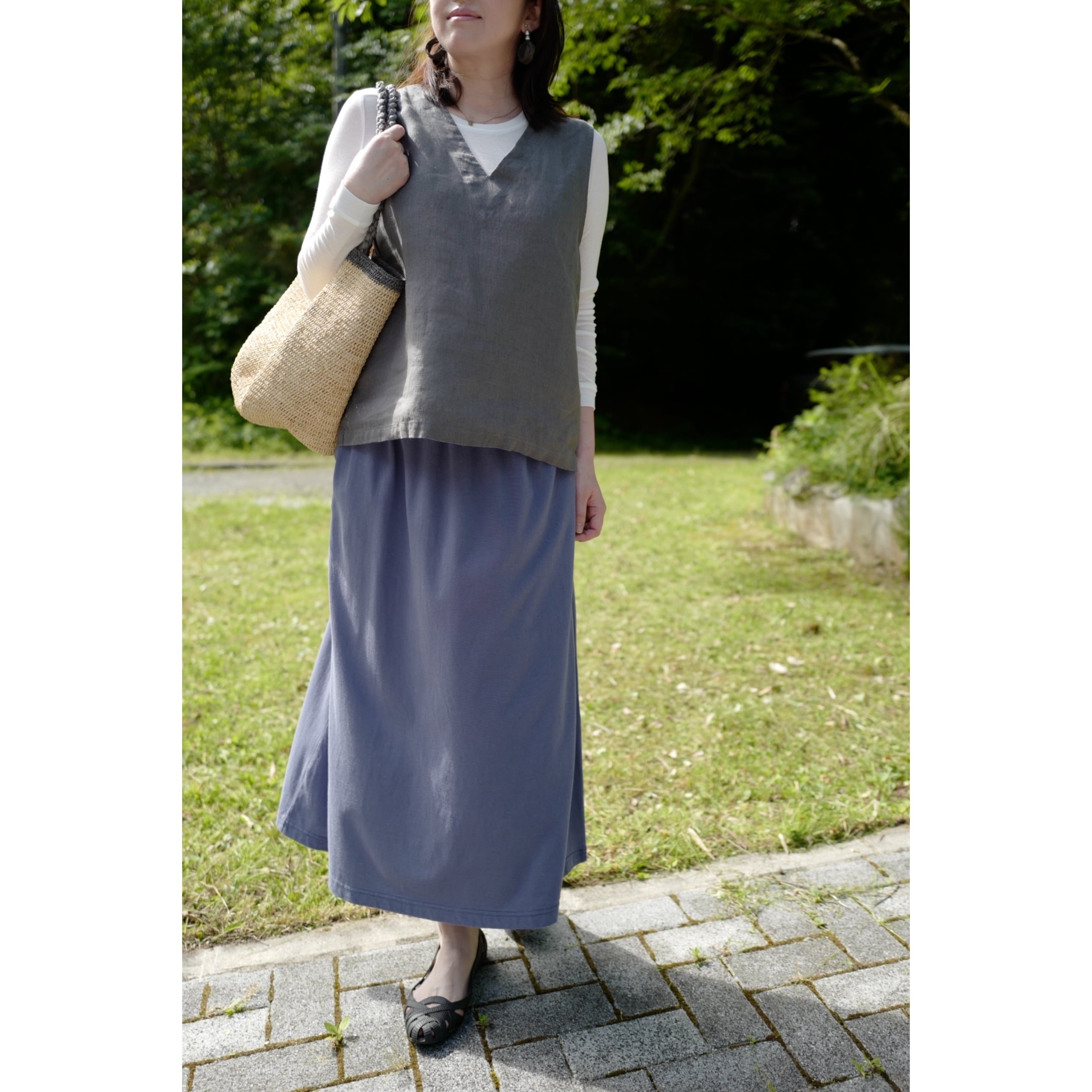 Boutique Ordinary ｜ gather long skirt (cotton 100%) col. blue