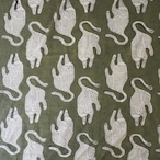 ブロックプリント生地【50cm単位】インド綿 アニマル柄<Tiger> カーキ×生成り #35710-KH1【再入荷】