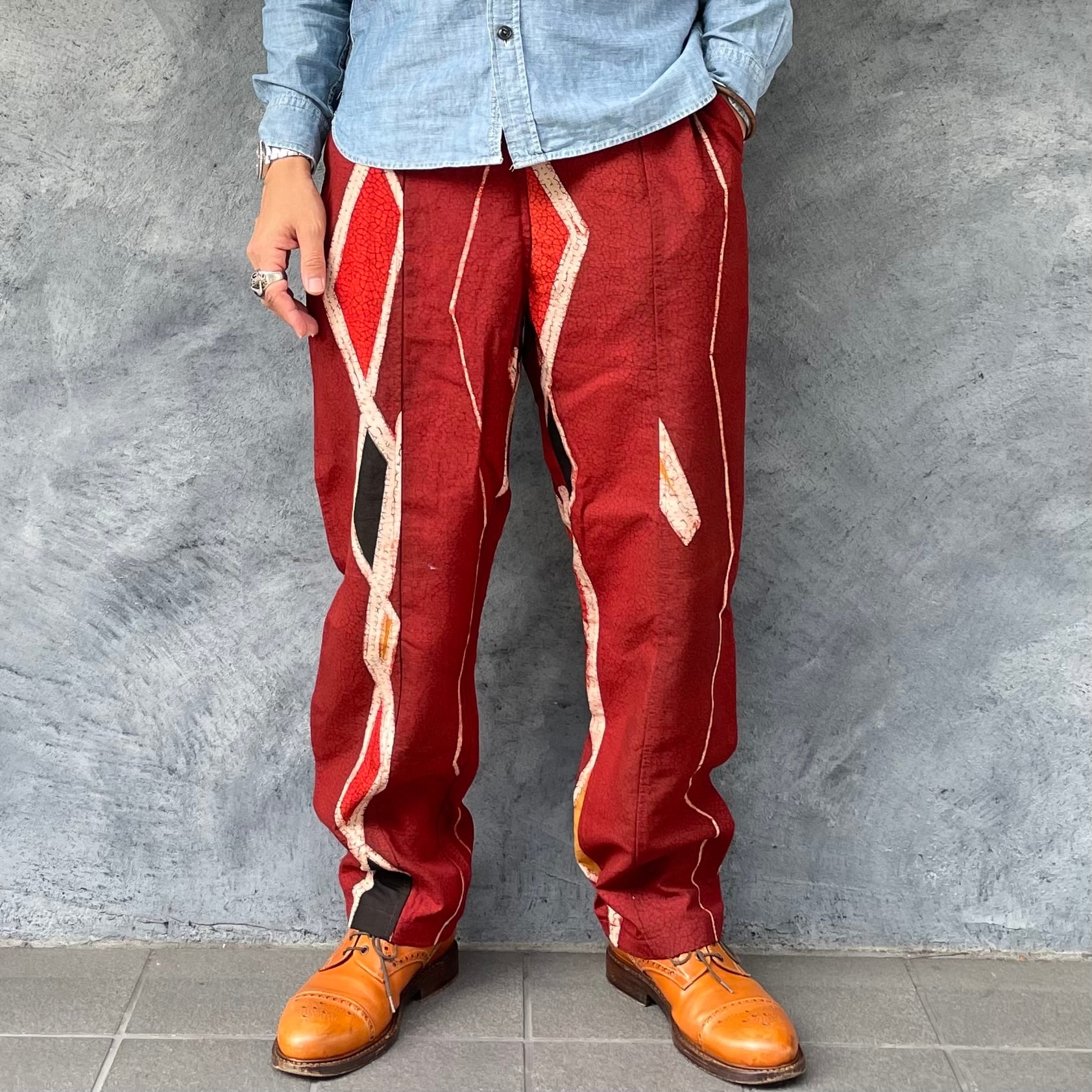 着物リメイクパンツ - kimono elastic waist pants