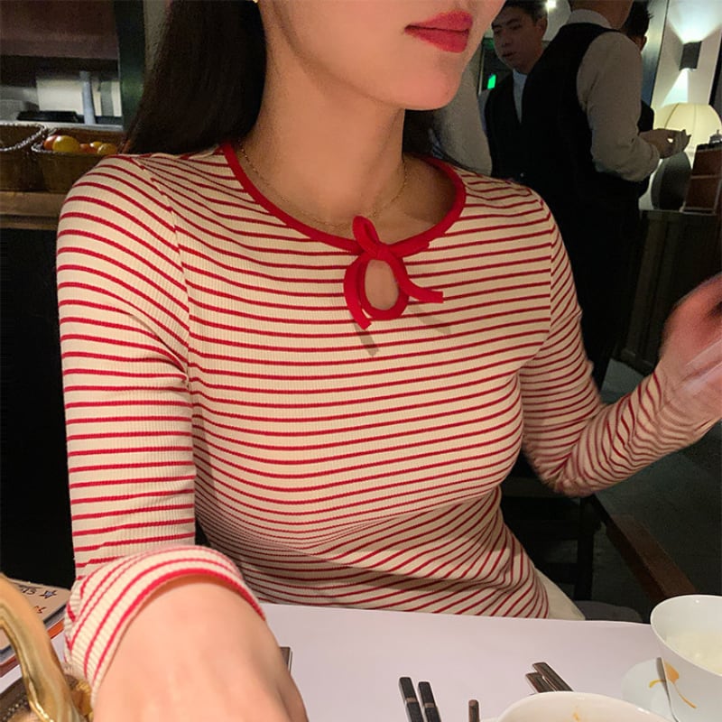 Sweet ribbon stripe top 00656