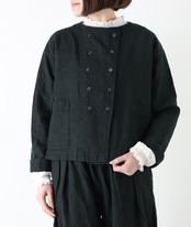 SO/リネンコットン ダブルブレストノーカラージャケット