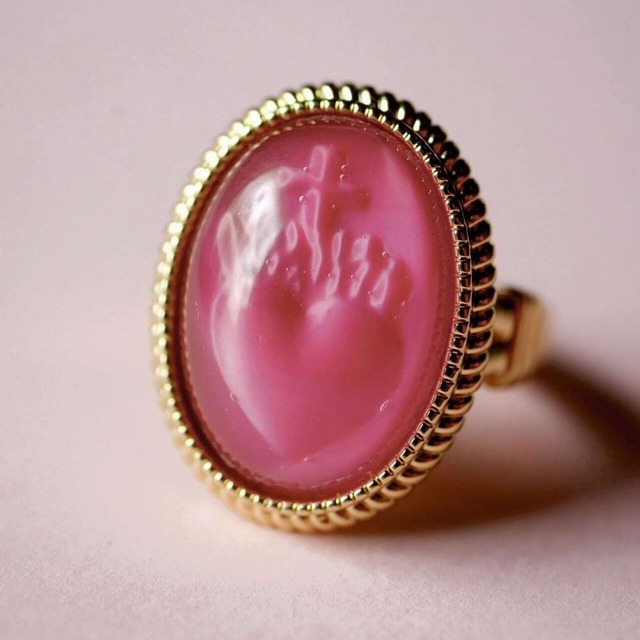 Vintage Bleeding Heart with Cross Glass Ring / pink