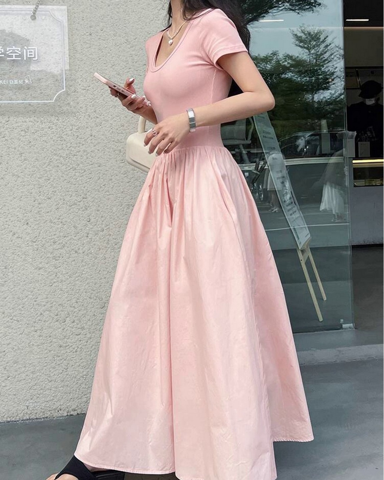 Uネックショートスリーブワンピース 3color A0327 - 14