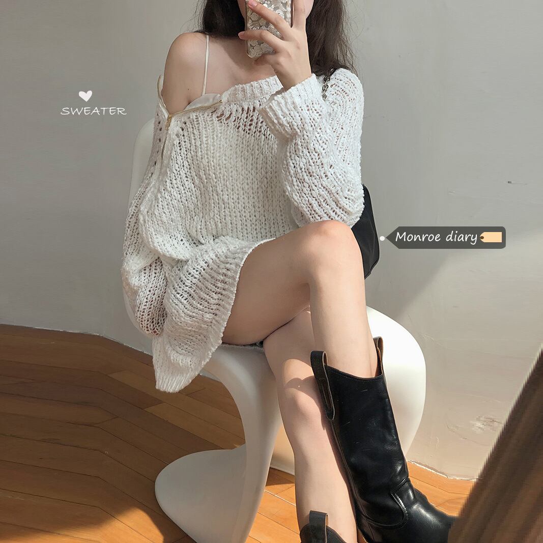 スタイルホワイトセーター オータム薄手ジャケット ブラウス ロング 秋物 オフショルダー モンロー84482082343