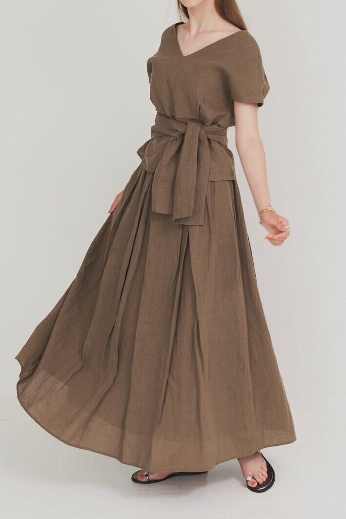 Linen flare skirt BEIGE