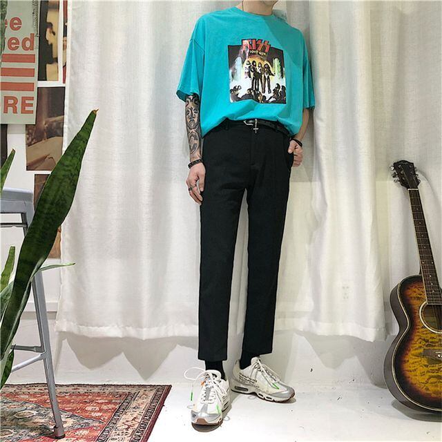 【予約販売】ストレートパンツ メンズ ボトムス アンクル丈 9分丈 シンプル ブラック 黒 ベージュ スタイリッシュ こなれ感 カジュアル 韓国 トレンド BTS ジミン 春 夏 秋 M/L/XL/2XL/3XL