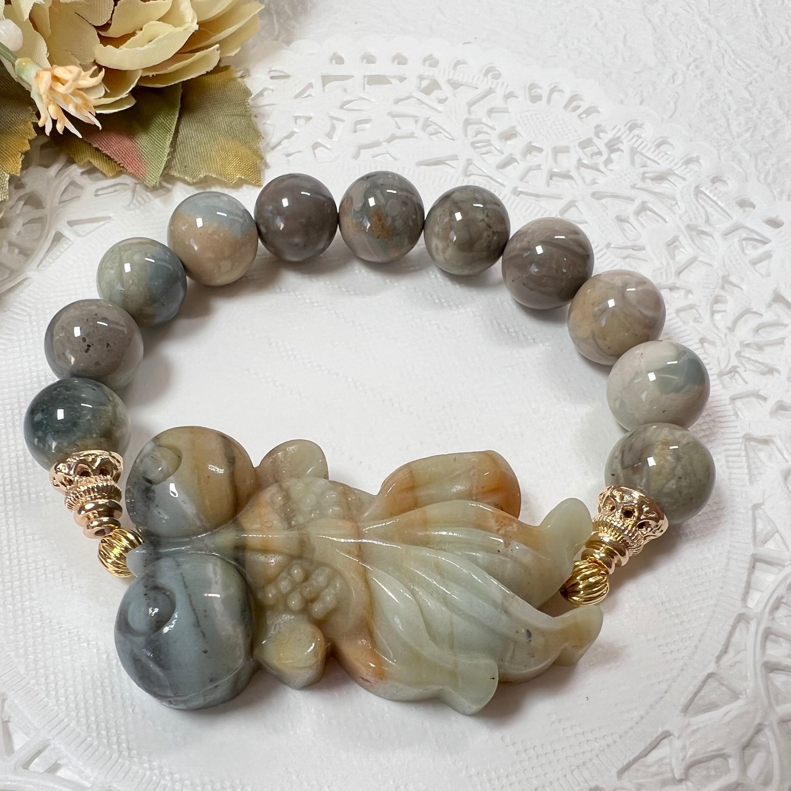 【ジャスパー金魚ブレスレットε( ε•o•)э】♥送料無料♥天然石 パワーストーン