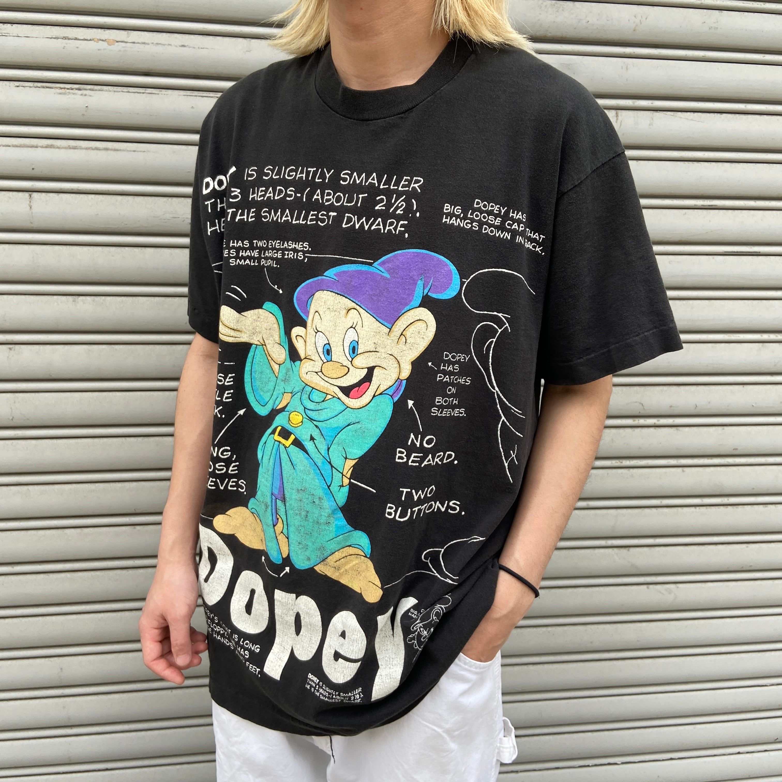 90s 白雪姫 7人の小人 dopey キャラクターTシャツ ディズニー 黒