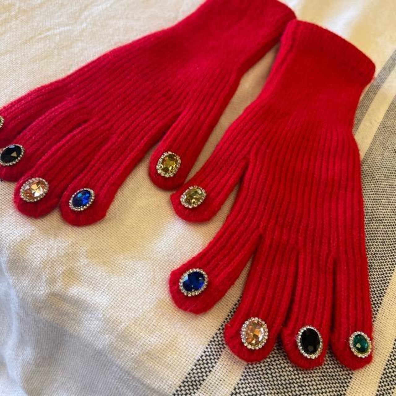 TOPANGA Accessory Jewel Nail Touchscreen Knit Glove (2 colors) Yellow and Red Gift