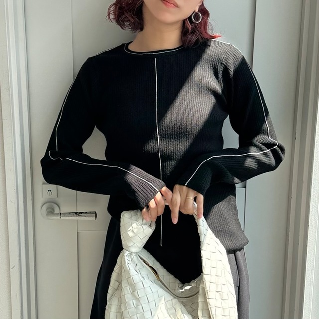 配色ラインリブknit/ブラック