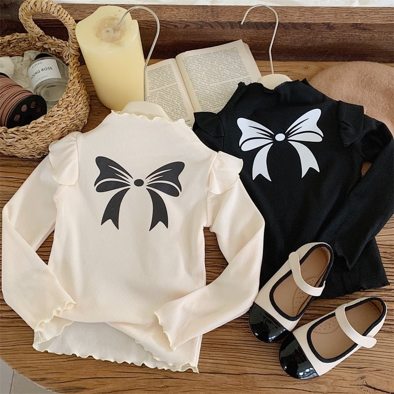 【BABY&KID】秋新作 蝶結びフリル襟トップス