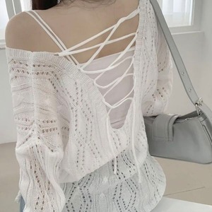Back Lace-up Open Knit Tops 501431