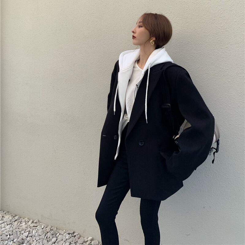 フードジャケット オータムウィンターブラックコート 秋物 冬物 ブラックストロベリース94639792426