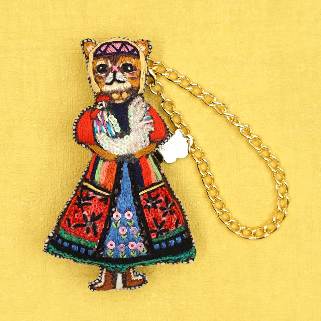 刺繍バッグチャームブローチ Folkloreanimals Exoticcat | tamaobazaaar