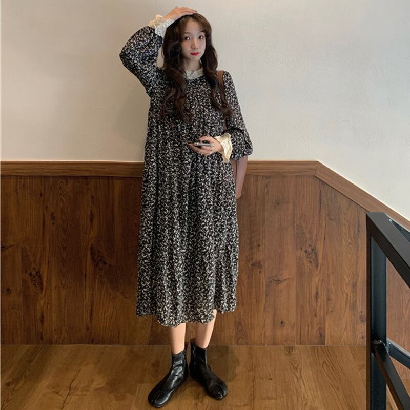 フローラルドレス オータムウィンタースカート ルーズスタイルレースロング 秋物 冬物 花柄 YY-ファッション87194213561