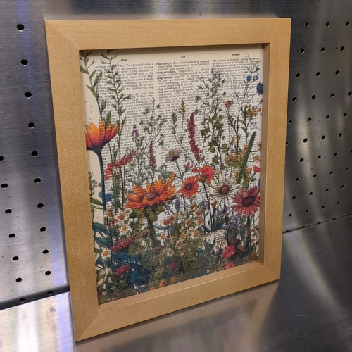 【国産高級フレーム×ドイツ製アート】辞書アート：ワイルドフラワー（オーク）