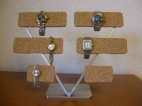 腕時計スタンド　10本掛けV支柱腕時計スタンド　コルク仕上げ