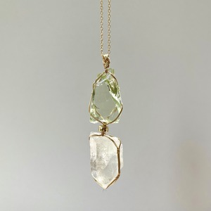 アンダラクリスタル（ライトグリーン）+ クォーツ ツイン女神巻きペンダントトップ　Andara crystal pendant