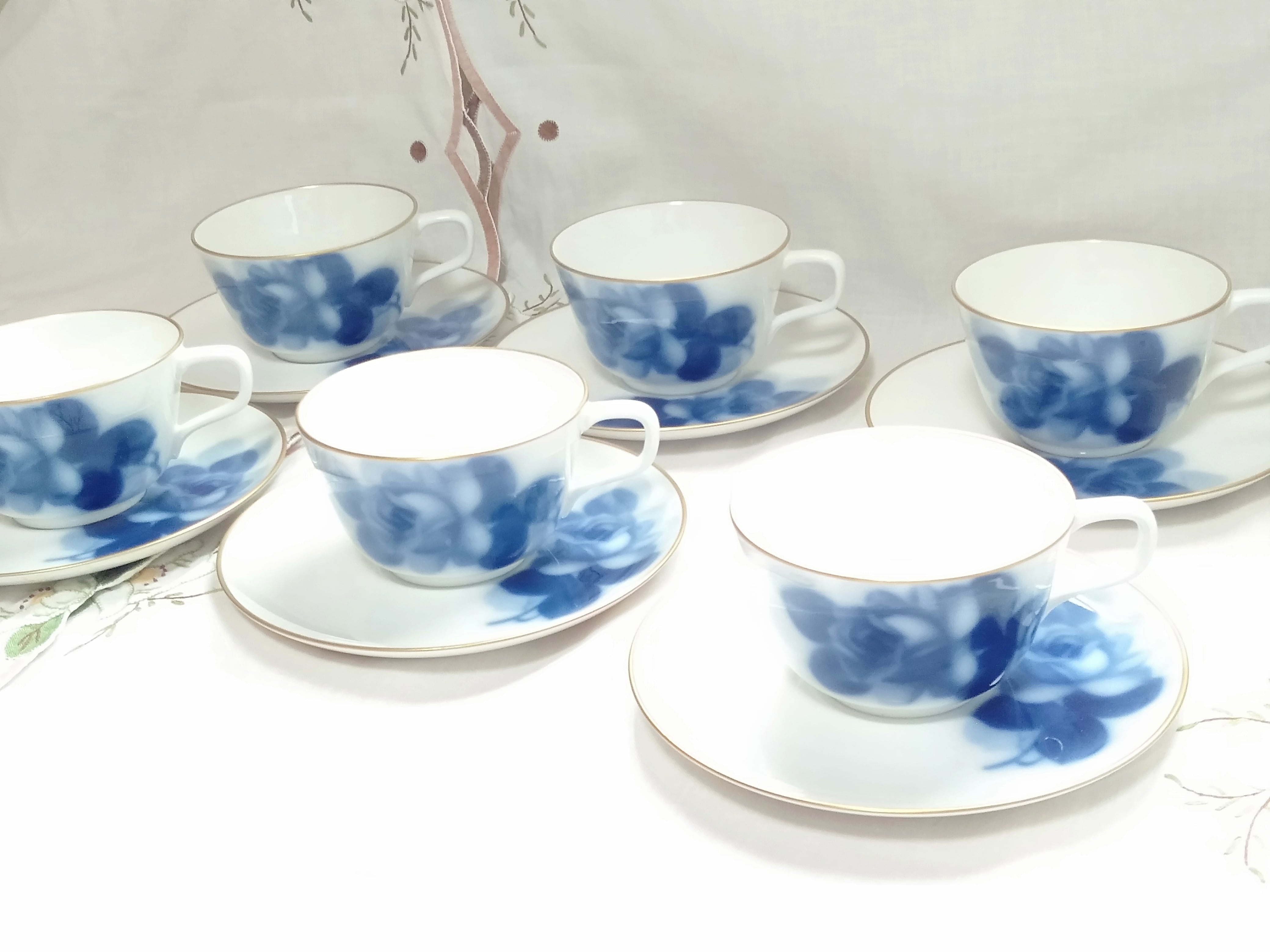 【SOLD OUT】大倉陶園 オークラ ブルーローズ 三越 6客 ツメ印