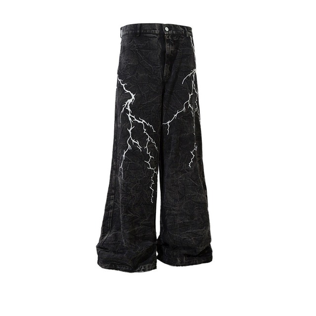 グラフィックデザインストレートワイドデニムパンツ　00041