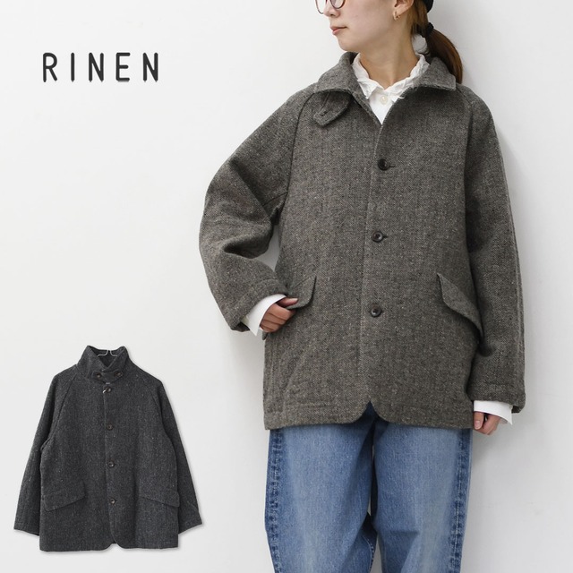 RINEN [リネン] 1/6ツィードヘリンボーン ラグランカバーオールジャケット [R27607-W] ツィードジャケット・ヘリンボーン・カバーオール・ラグランスリーブ・LADY'S [2025AW]