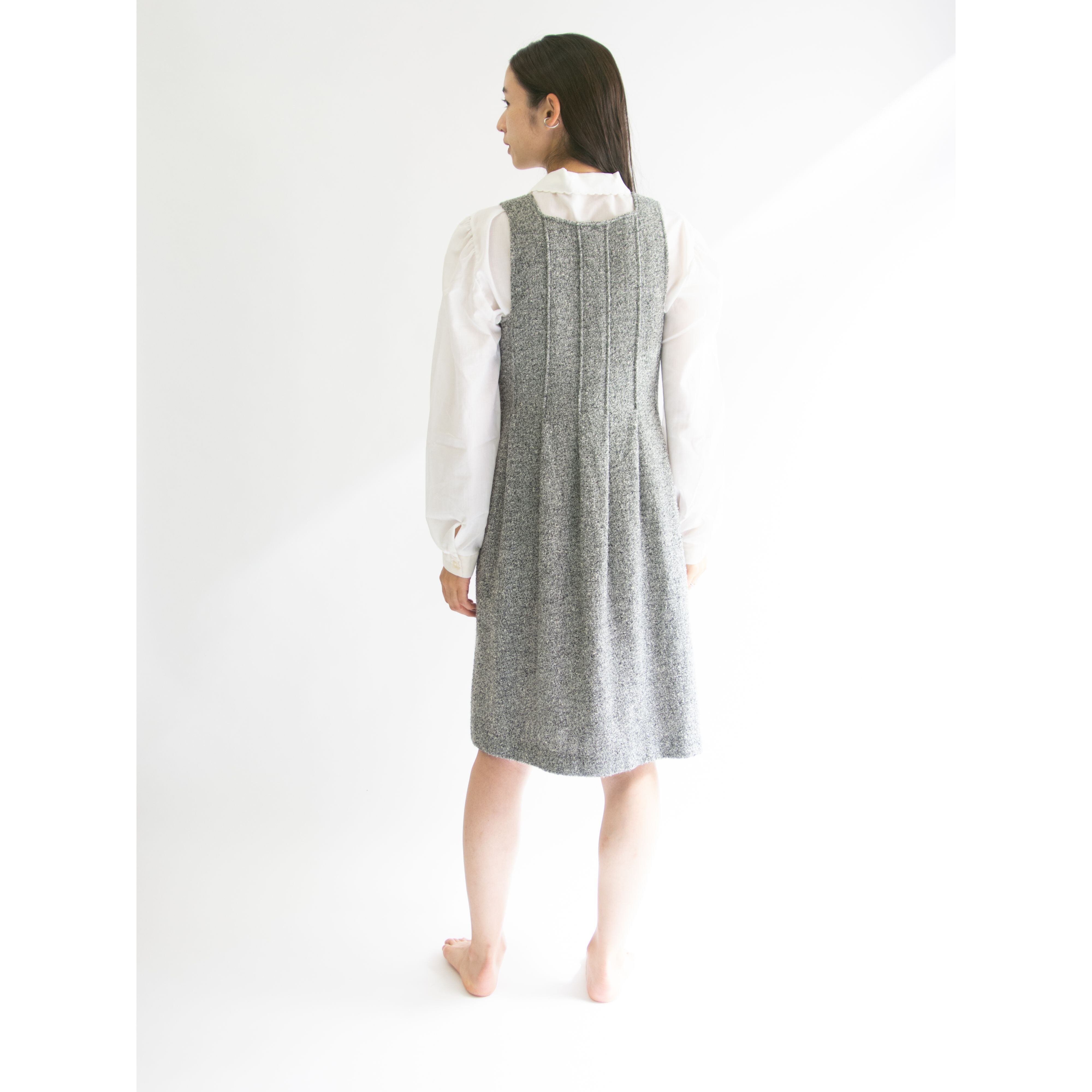 【agnes b.】Made in Japan Wool-Polyester Square Neck Dress（アニエスべー 日本製ウールポリエステル スクエアネックドレス ワンピース）