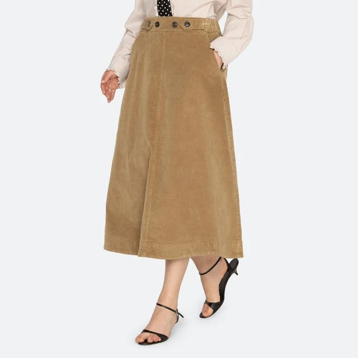 SEA NY GARRETT CORDUROY MIDI SKIRT KHAKI