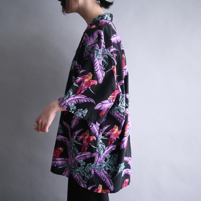 violet botanical art pattern loose h/s shirt