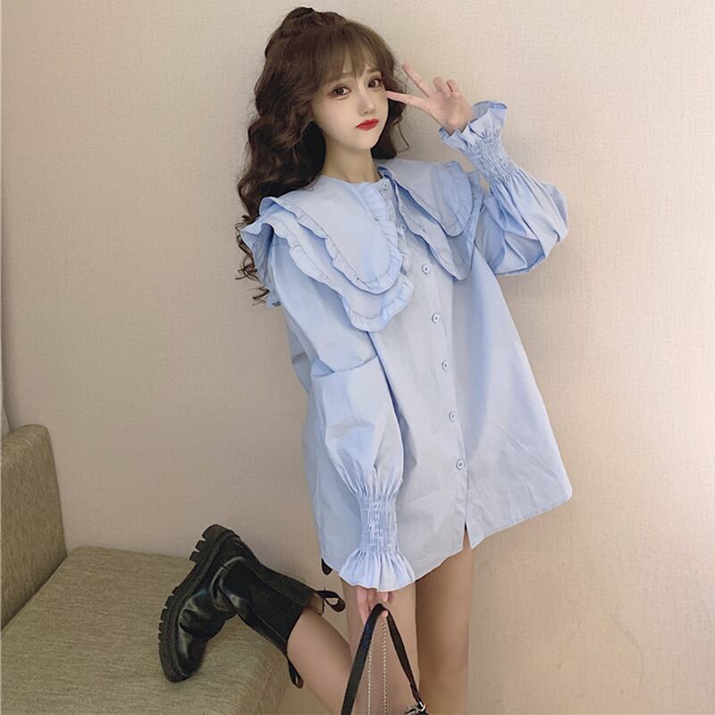 カラーシャツ スプリングスタイル薄手ブラウス ロング 大人ガーリー スウィート キュート カジュアル 春物 萌量不足66161611215