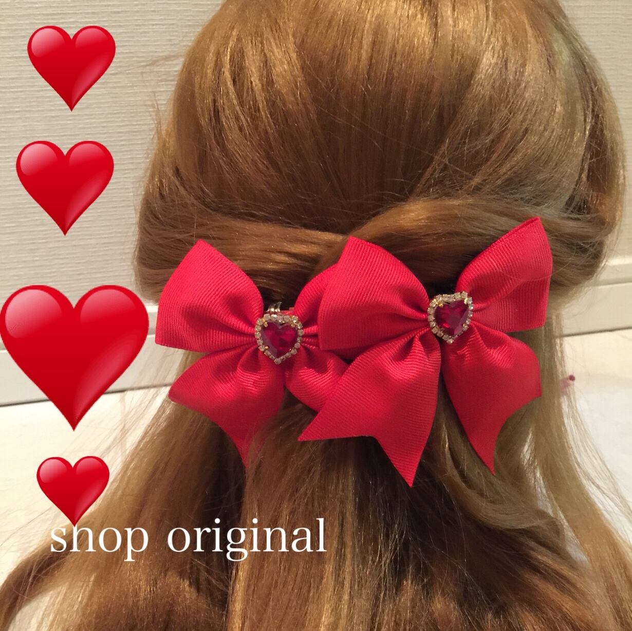 天然石バレッタ トリプルハート red 天然石バレッタ トリプルハート red