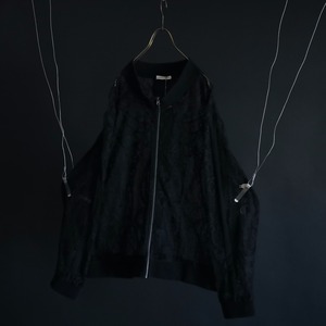 over silhouette paisley art design black lace zip-up blouson