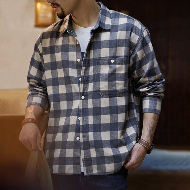 Heavyweight block check blue shirt 00500
