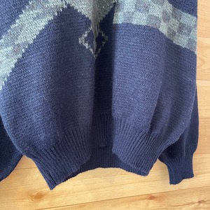 【tris'line】イタリア製 ニットセーター 切替 模様 個性的 Vネック EU古着 ヨーロッパ古着