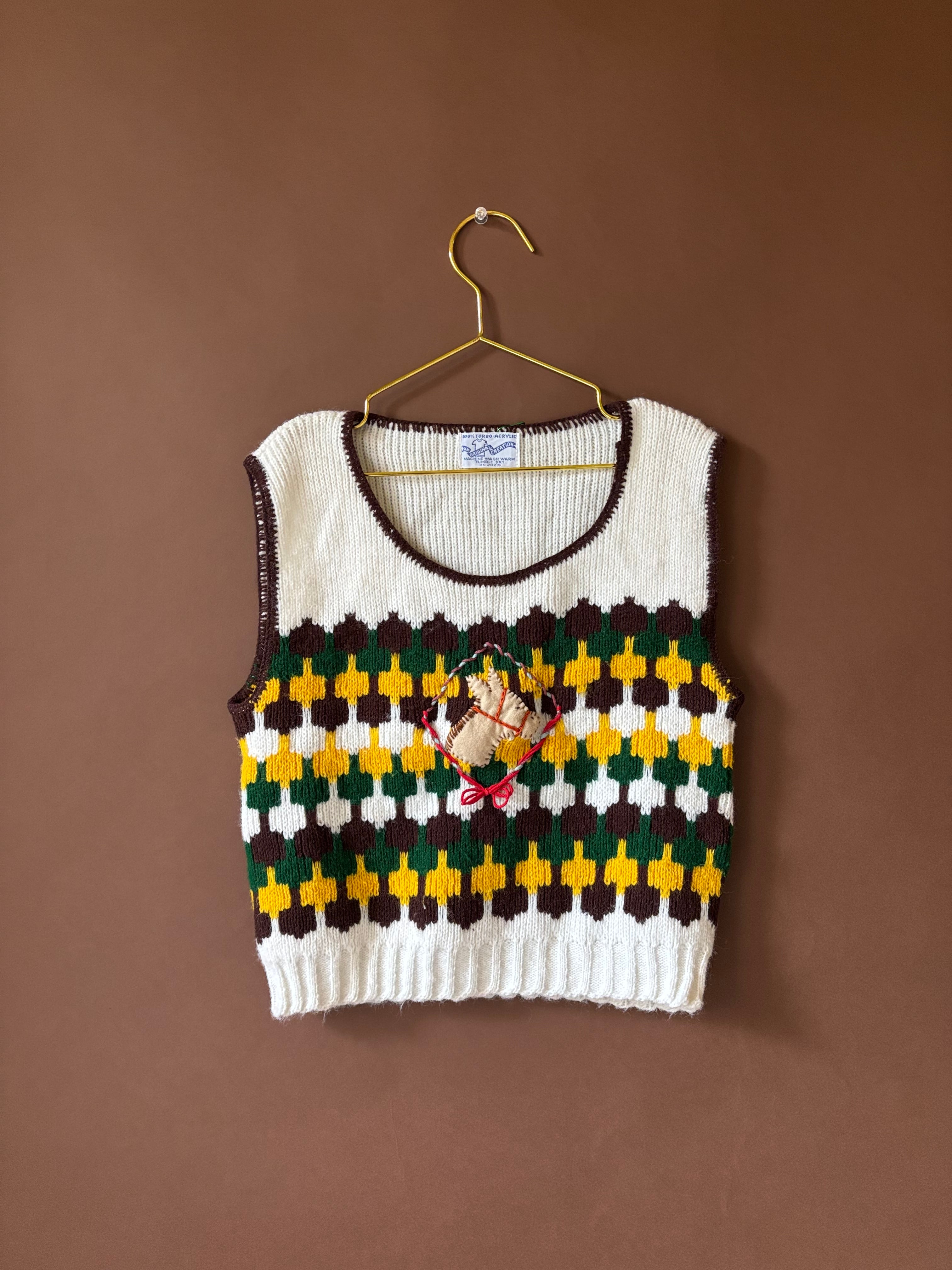 【KIDS vintage】61acorns remake knit vest . about5-6y