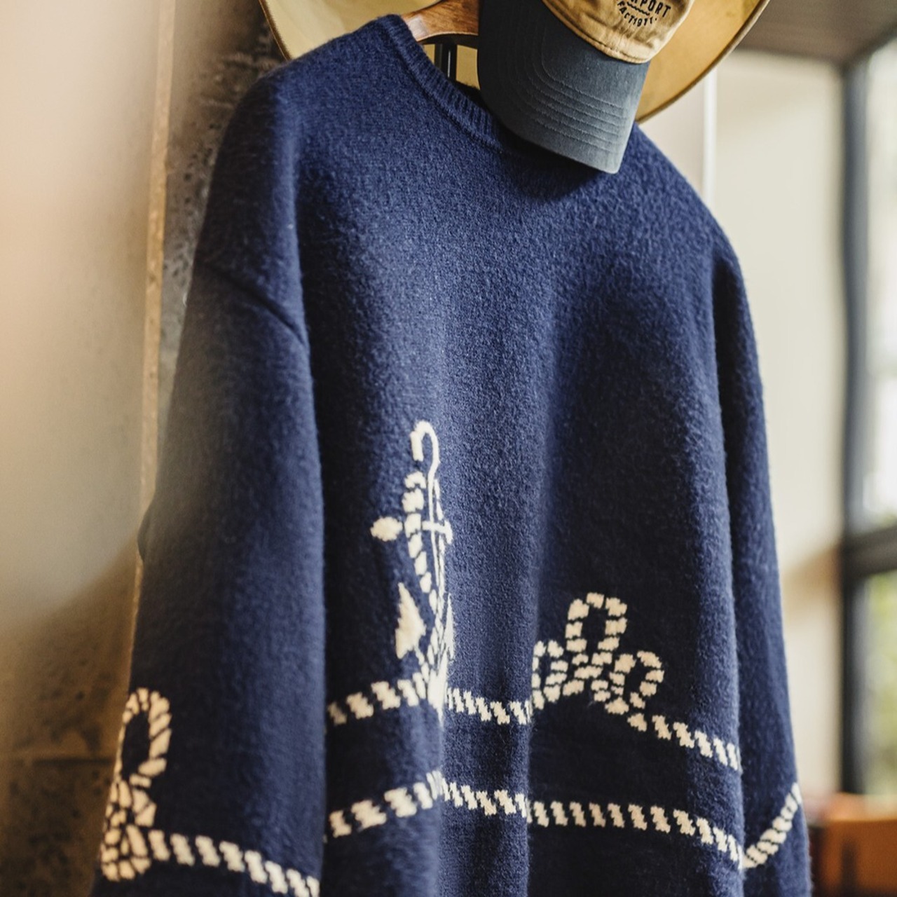 Navy Fleece Knit Sweater / ネイビー フリース ニット セーター