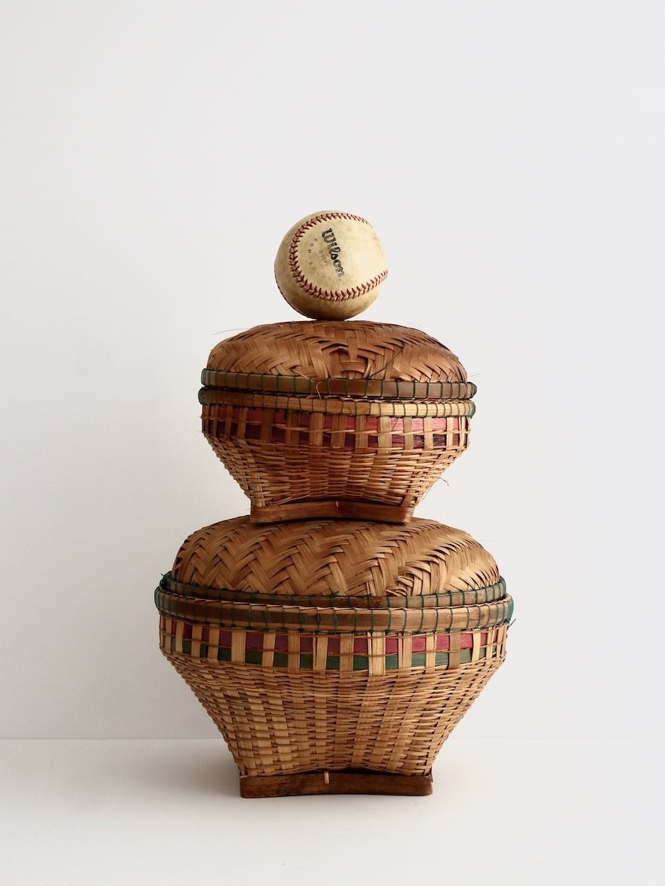 タイ 竹製 蓋付きバスケット L｜Thai Traditional Bamboo Basket with