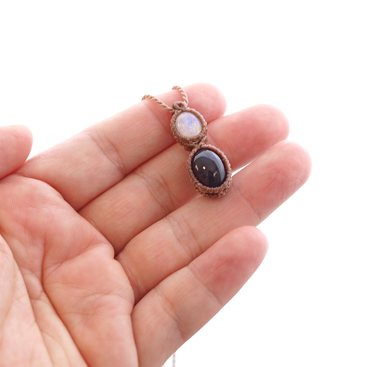 一点物】レインボームーンストーン＋ブラックラブラドライト連結