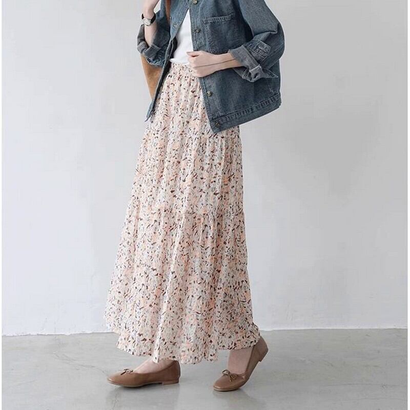 Pleated chiffon fairy skirt ◇1colors 1703