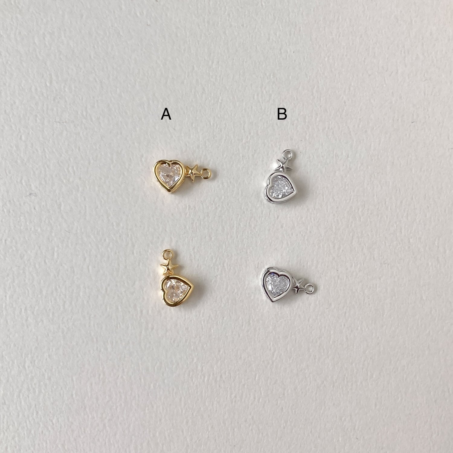 小さな星とジルコニアハートのメタルチャーム（16K/プラチナメッキ