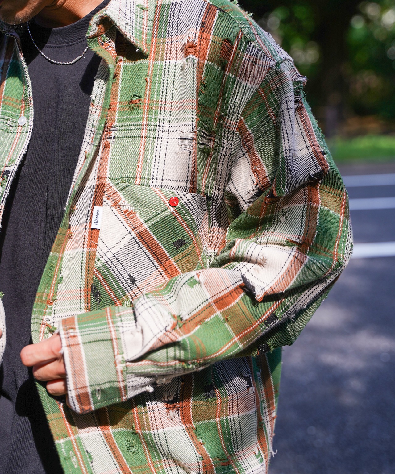 【#Re:room】VINTAGE DAMAGE CHECK BIG SHIRTS［RES107］
