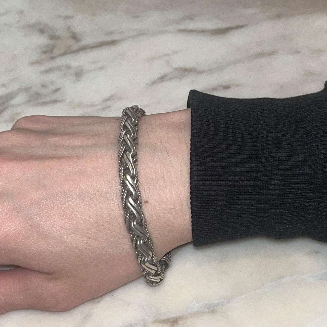 vintage silver braided chain toggle bracelet