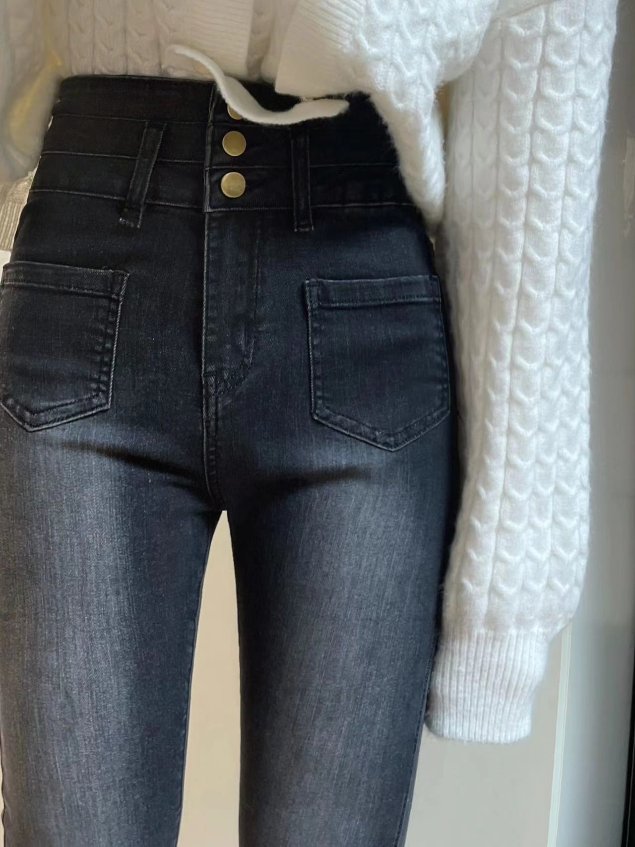 【新作】【送料無料】 女性用春パンツ、プラスサイズ、痩身、股間カバー、フロアレングスジーンズ、洋ナシ型、ハイウエスト、ルーズフィットベルボトム、トレンディ 0357613922044