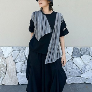 STITCHED ASYMMETRIC DESIGN T-SHIRT 3colors M-17077