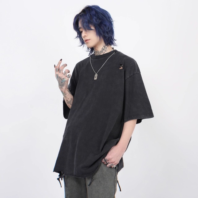 Damaged Washed Loose T-Shirt 0003