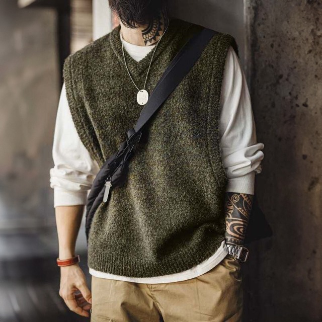 Retro v-neck knit vest 00072