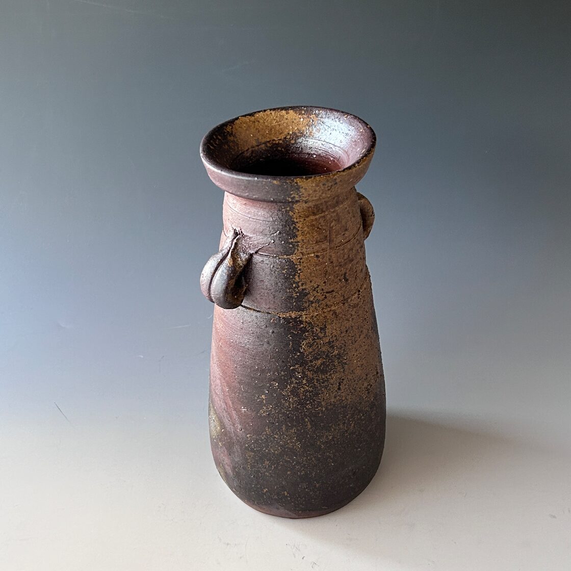 茶道具 備前焼 耳付 花入 落雁窯 幸崎達彦 共箱 陶芸 花器 花生 稽古 